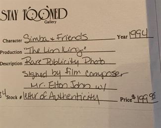 *Signed* Lion King Elton John Animation Cel		
Disney