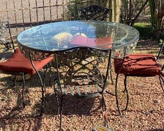 5pc Wrought Iron Vintage Patio Set Table & 4 Chairs	29in H x 48in Diameter	
