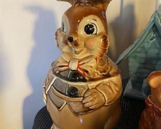 Vintage Bunny Rabbit Cookie Jar Ceramic Brown Wearing Suit Japan	13in H	
