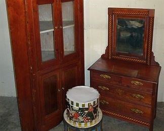 Child's Furniture Including Corner Cupboard, Dresser With Mirror