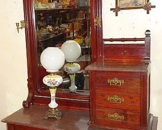 Ornate Marble Top "L" Shaped Hat Box Dresser