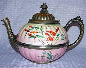 Decorated Granite & Pewter Tea Pot