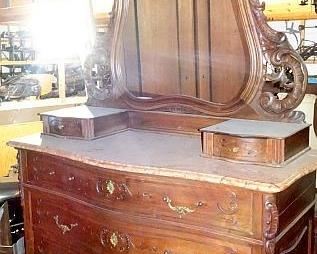 Ornate Walnut Marble Top Dresser With Mirror