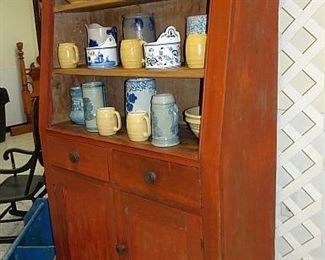Open Top Cupboard In Old Red Paint