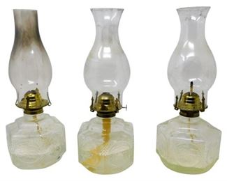 168. Set of 3 Three Antique Oil Lamps
