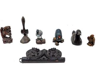 228. Collection of Bird Figurines and Carved Lion Compact