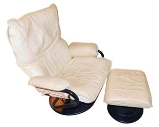 254. White Leather Chair and Ottoman