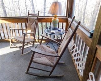 295. Two 2 Vintage Rocking Chairs, Table, Lamp