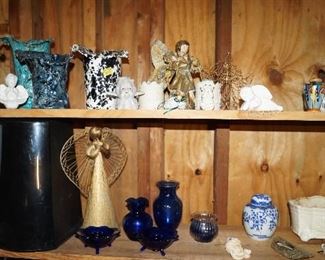 vases, blue glass, decor, angels, 