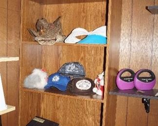 hats, bookcase