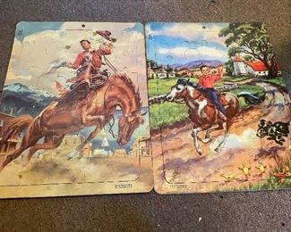 46) Saafield Puzzle. Man on bucking Horse, Man Jumping Fence on Horse. $12 Each
