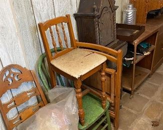 261) Vintage Chairs. Green $10, Child $5, Ladder Back $10