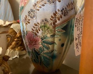 230) Hand Painted Double Handle "Nippon" Style Vase $35