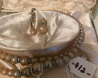 181) Perfect Pearls Necklace, Earrings Box $12