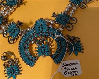193) Sancrest Squash Blossom ( Metal) Set Necklace Earrings $25