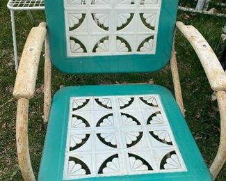 359) Pair of 1950's White Turquoise Metal Arm Chairs $85