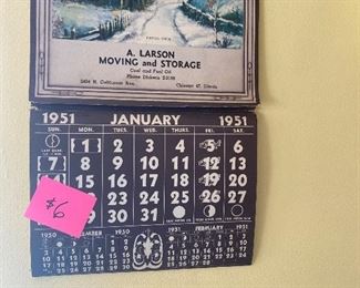 364) 1951 Calendar $6