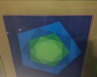 1980's geometric art, matted and framed...
