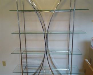 Retro Silver Metal and Glass Shelving Unit