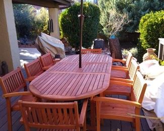 Teak Long Table with Chairs and Shade