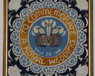 Needlepoint Commemorating the Wedding I’d Prince Charles and Diane 1981