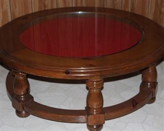 Solid Pine 42” Round Coffee/Cocktail Table with a 29” Glass Top Recessed Shadow Box Top