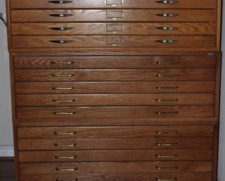 Mayline Company Inc. 15 Drawer Oak Drafting/ Map/Blueprint Cabinet (41”W x 28”D x 46 1/2H)