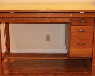 Large Oak Drafting Table with 3 Side Drawers (60” W x 38 1/2”D x 37 1/2”H)