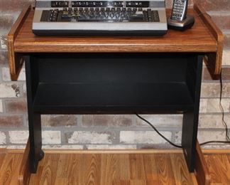 Vintage Laminated Oak Typewriter Stand show with Swimtec Model 1186 CMPM Electronic Typewriter