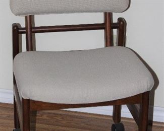 Holland Stitchcraft Ecru Upholstery Cherry Wood Chair with Fold Down Back on Rollers
