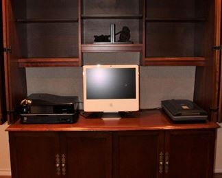 Cherry Office Credenza Desk With Hutch. (69”W x 25”D x 79”H) Also shown: Apple Monitor 20”, Epson Artisan 835 Inkjet All-in-One Wireless Printerand a HP Scanjet G4000 Series