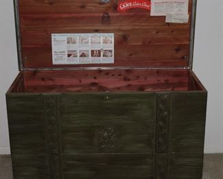 Open View: Mid-Century Lane Cedar Chest with Antique Green Paint (45”W x 26”H x 18 1/4”)