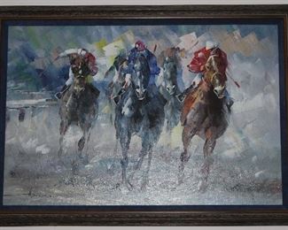 Original Oil on Canvas “Horse Race” Signed by Artist (40.5” x 28.5”)