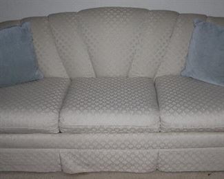 Ecru Overstuffed Upholstered Rolled Fan Back Sleeper Sofa