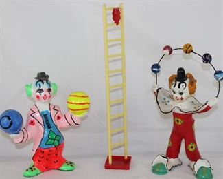 Handpainted Paper-Mâché Clown with Balls, Vintage Stanley Home Products Clown on Ladder Mobile and Paper Mâché Juggling Clown.