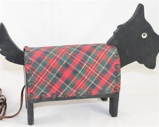 Vintage TV Lamp, wooden with Scottish Plaid Fabric Scottie Dog (15”L x 4 3/4”D)