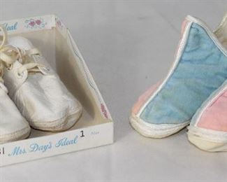 Mrs. Days Ideal Infant White Crib Shoes and Pink & Blue Booties