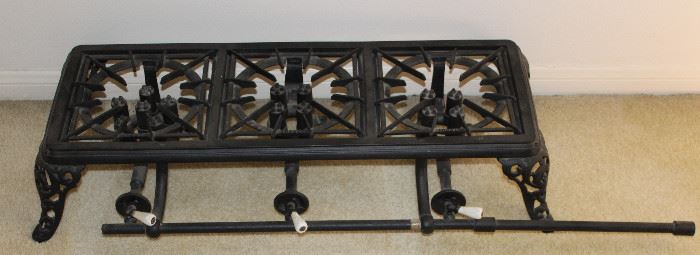 Antique Cast Iron 3-Burner Table Top Camp Stove with Enamel Handles