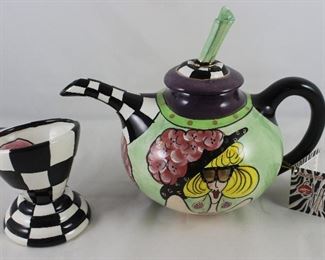 Sealed with a Kiss SWAK Character Collection Lynda Corniellio “Gertie Tea for One”. Teapot and Cup