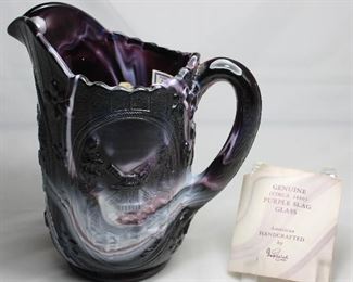 Imperial Glass Co. Purple Slag Glass “Windmill” Pitcher 6 1/2” w/tag