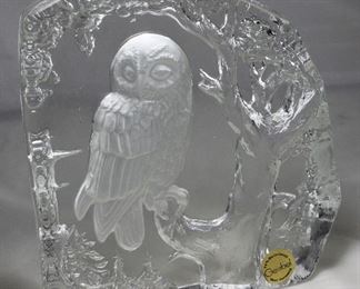 Vintage Goebel West Germany Intaglio Large 24% Bielkristall Crystal Owl