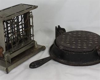 “The Eclipse” Compton & Co. Electric Toaster. Only one side of the toast at a time. With knobs will allow you to flip the bread around so that it would toast the other side (c. 1893) - Antique “ Wikbake” Wrightsville Hardware Co. Antique Cast iron Waffle Maker