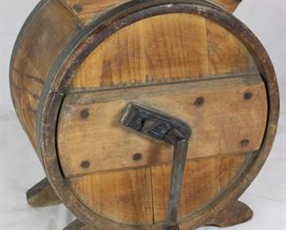 Antique Wooden 19th-Century Hand Crank Butter Churn