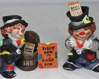 “Patchy Dan”, The Match Man Bisque Porcelain Clown Match Safe Figurines