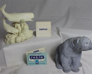 Heritage Canadian Tuktu Wuit Sculpture “Nanuq” Polar Bear. Hawaiian Coralei “Whales of Lahaina Roads” Sculpture