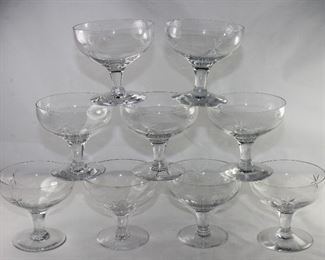 Cut Starburst Sherbet/Low Champagne Crystal Depression Era Stemware (Set of 8)