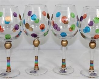 MoMo Panache Handmade Mouth Blown Cut Crystal Polka Dot Wine Stems (Set of 4). Made in Romania