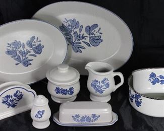 Pfaltzgraff “Yorktowne” USA 1967: 12” Platter, 14” Platter, Napkin Holder, Sugar & Creamer, Enamel Pans, Salt Shaker and 1/4 lb Butter Dish