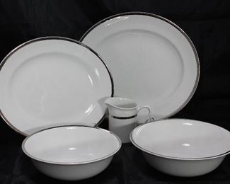 Alfred Clough Staffordshire England “Satin White” China: 12” Platter, 14” Platter, 9” Vegetable Bowl, 8” Vegetable Bowl and Creamer
