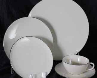 Lenox “Olympia” Platinum Rim Ivory China: Dinner Plates (7 ea.), Salad Plates (6 ea.), B&B Plates (3 ea.), Cup & Saucers (9 ea.)